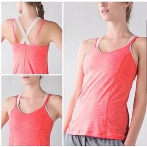 Lululemon Run for Gold Tank Pink Coral  Cream Camo Print Sz 6
